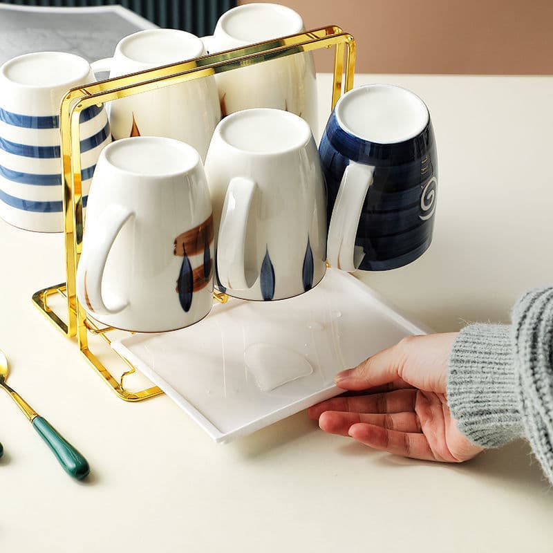 Creative ceramic mug cup only set with tray ceramic drinking cup mug home living room water cup