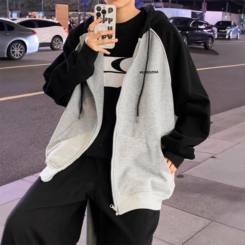 Loose Men's Baseball Jacket Hooded Coat Spring Autumn Trendy Breathable Polyester Blend Long Sleeve Zipper Closure Street Style