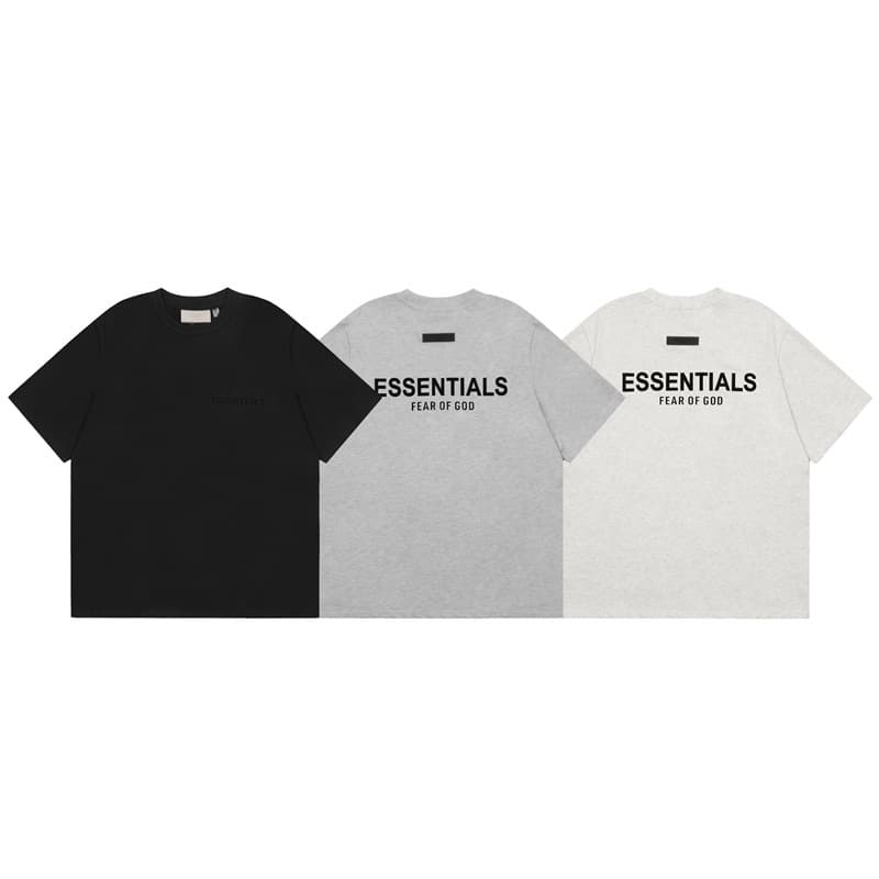 FOG Flocked Letter Short Sleeve Streetwear Brand Replica ESSENTIALS American High Street Loose Couple Half Sleeve T-Shirt for Men and Women