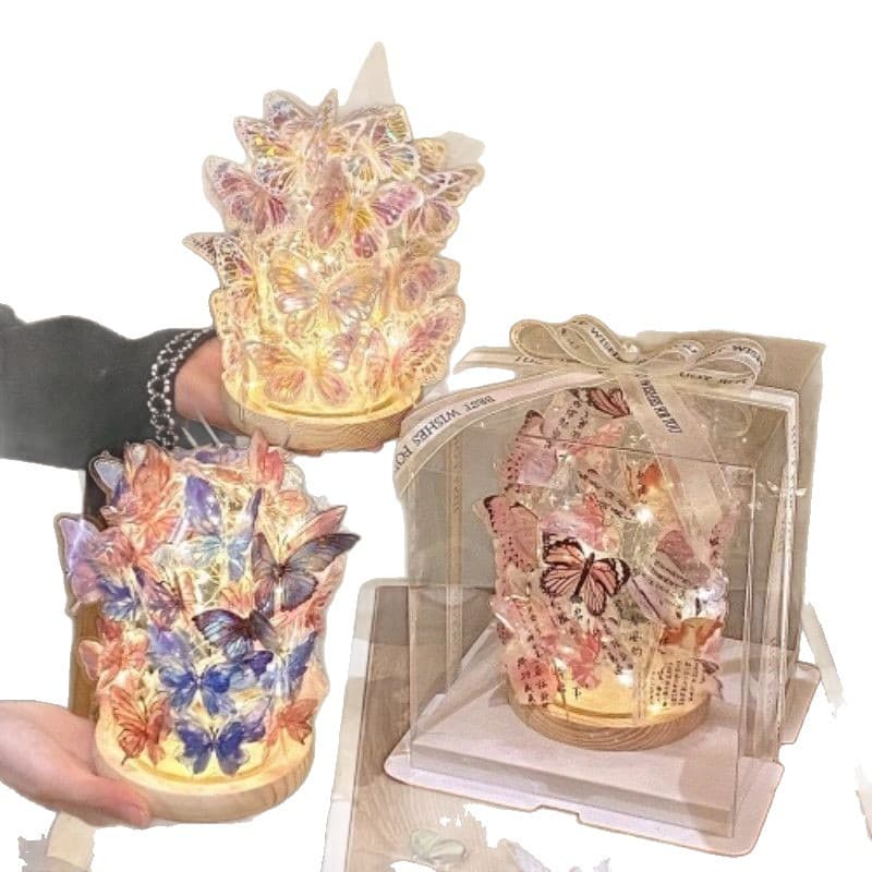 Chinese Colorful Dopamine Butterfly Glowing Desktop Decoration for Home, Bedroom Photo Prop Romantic Ambiance