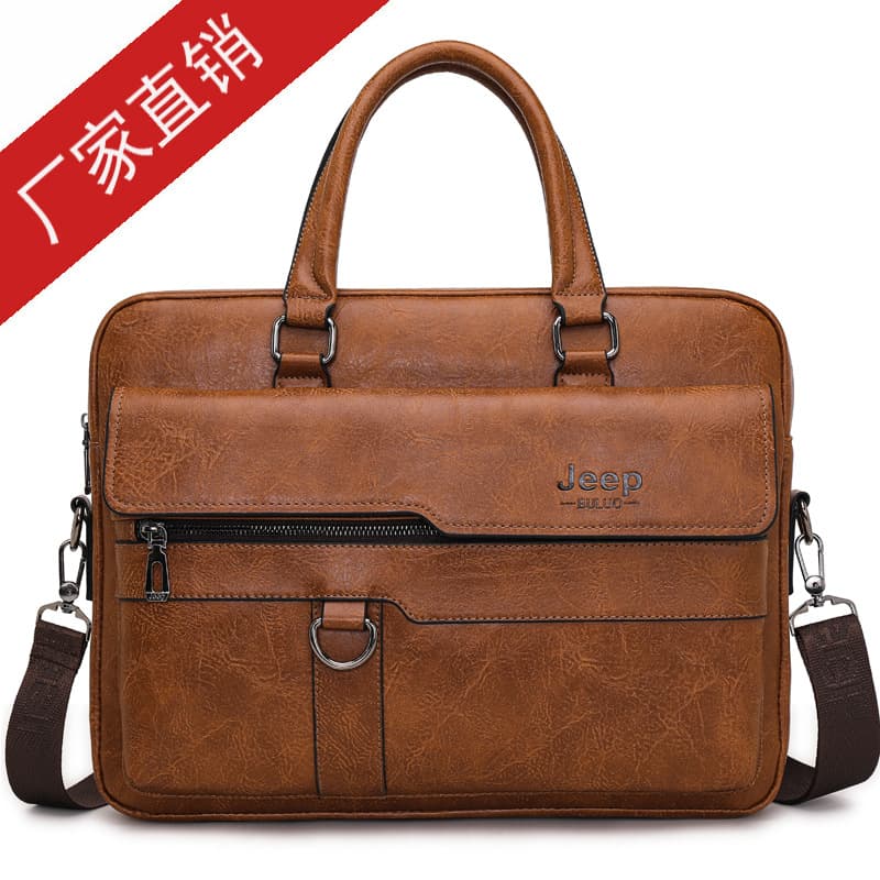 Jeep Men's Bag, Men's Handbag, Briefcase, Business Computer Shoulder Bag, Leather Bag, Commuter Large Capacity