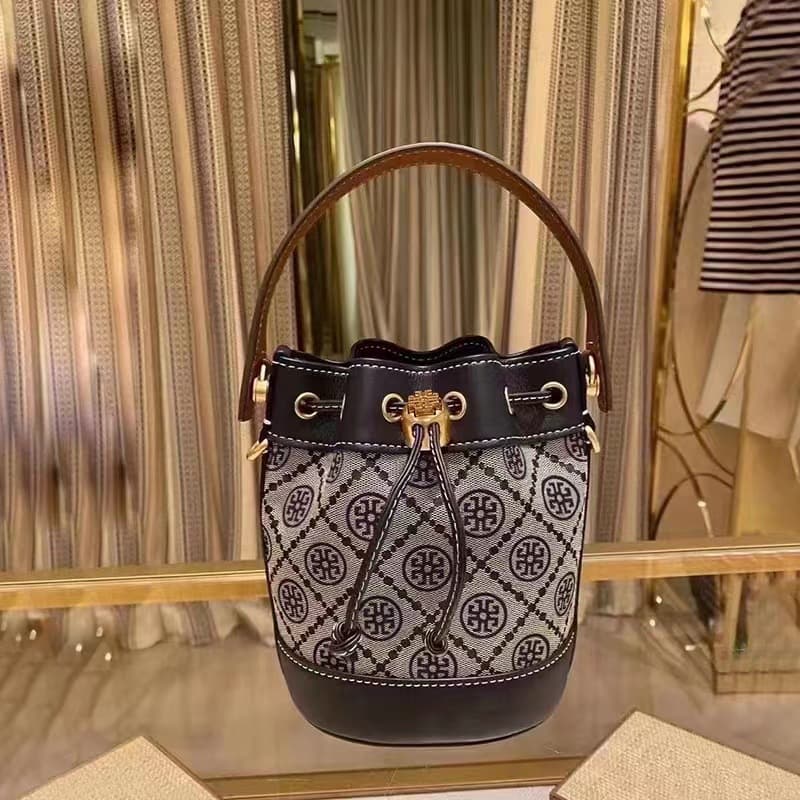2024 New Genuine Leather TB Bucket Bag Mini Handheld Shoulder Crossbody Printed Women's Bag High-End Stress-Free Version
