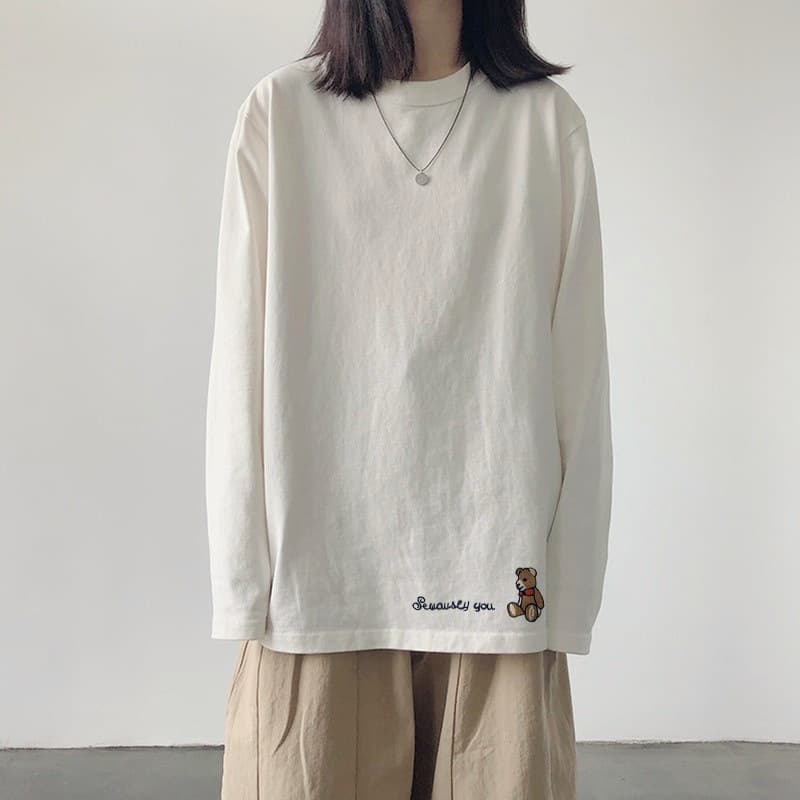 White Pure Cotton Long Sleeve T-Shirt Women's Spring Layering Top, Casual Wear or Inner Layer