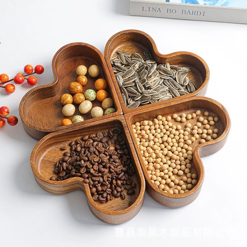 Solid Wood Nut Tray, Walnut-Colored Heart-Shaped Stackable Nut Box, Japanese Style Wooden Tray for Nuts
