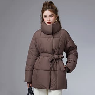 2025 Winter New Cotton Coat Stand Collar Belt Slim Fit Women Loose Versatile Cotton Padded Jacket Fashion Korean Style Women Outerwear