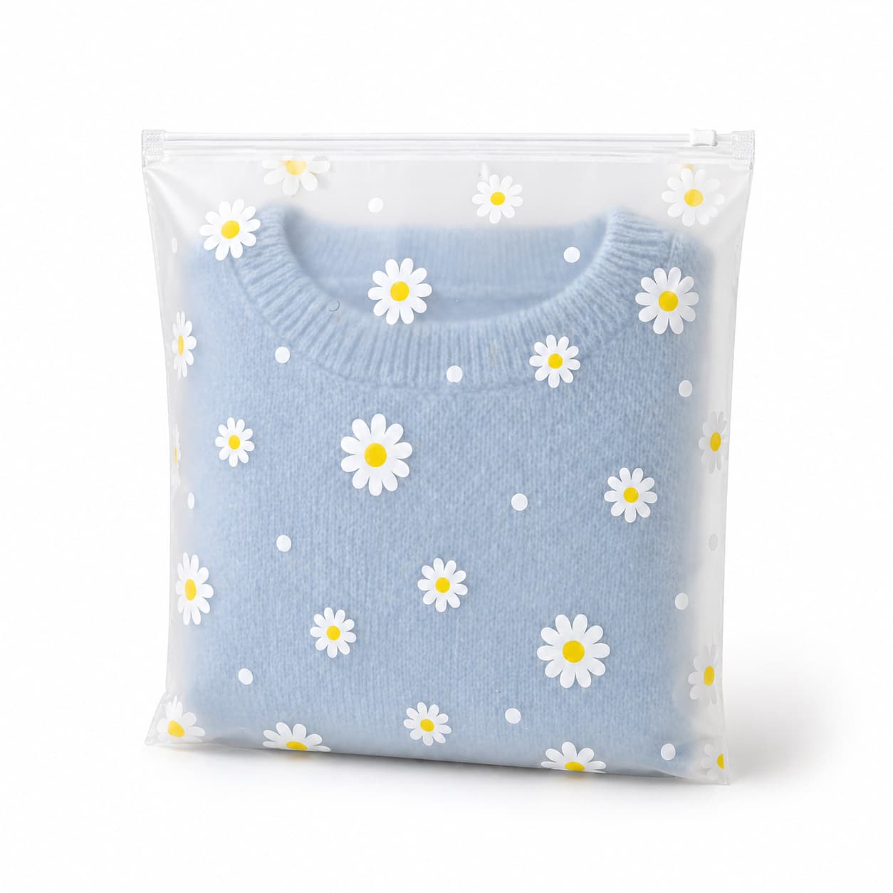 In stock Daisy print zipper bag, clothing zipper bag, clothing packaging bag, frosted bag, self-sealing bag