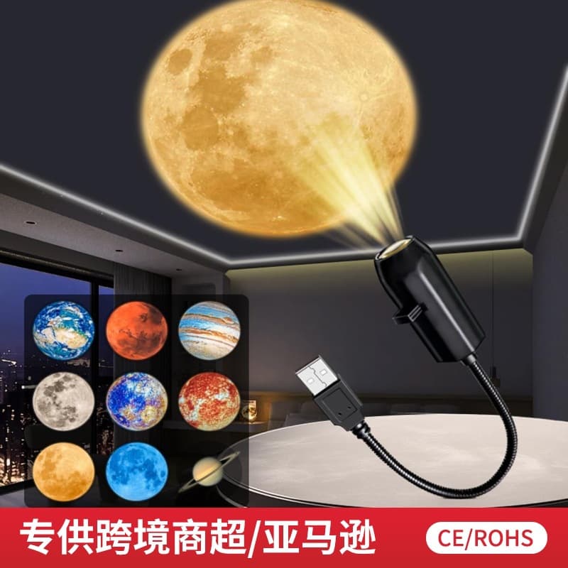 Cross-border USB Projector Lamp Earth Moon Lamp LOGO Projector Lamp Photo Props Creative Ambient Light Night Light