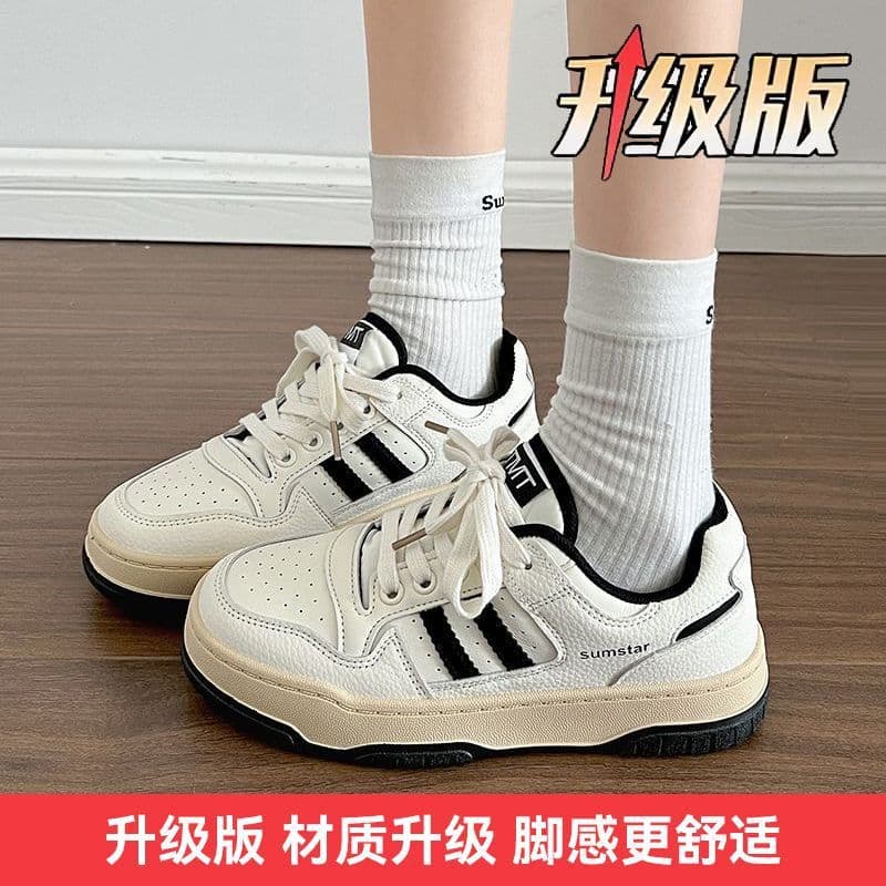 Thick-Sole Height-Increasing Fleece-Lined Versatile Little White Shoes Women 2024 Autumn New Retro Hong Kong Style Sneakers Student Sports Casual