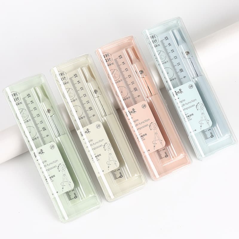 Multifunctional 3-in-1 Compass, Ruler, and Pencil Student Stationery Exam Drawing Tool Set Children's Gift