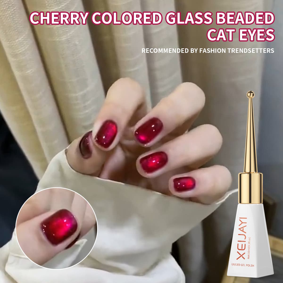 Cherry Glass Bead Cat Eye Nail Gel Polish 2026 New Arrival Viral Red Cat Eye Gel for Nail Salons
