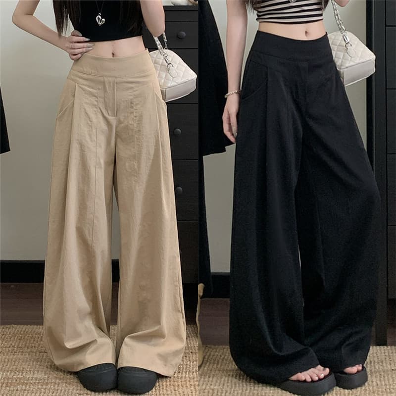 Korean-style versatile 2026 spring new arrival drape casual pants, high-waist loose slim-fit wide-leg pants for women, floor-length trousers
