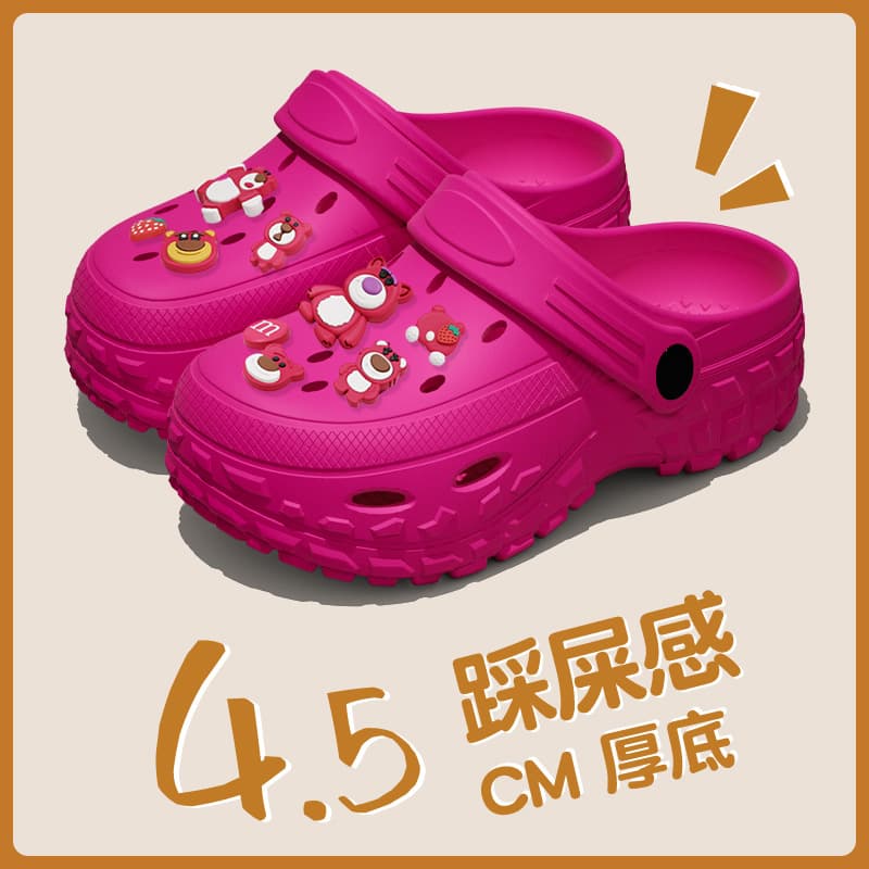 New EVA Strawberry Bear Croc Sandals, Cute Chunky Sole, Versatile, Non-slip, Durable, Closed-Toe Couple Croc Sandals