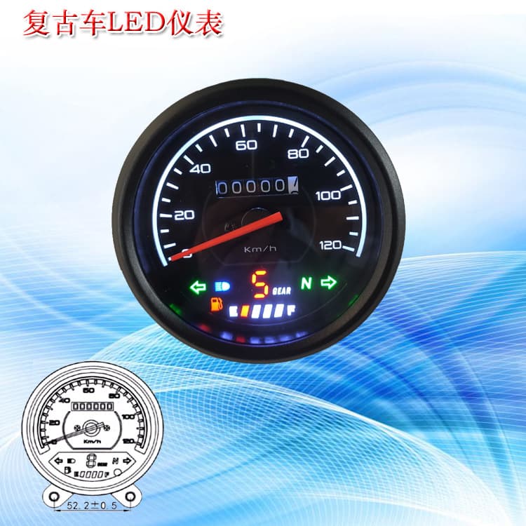 South American Style Retro Bike Single Round Gauge LED Backlight Display Gear Fuel Gauge Integrated Retro Bike Gauge Drop Shipping
