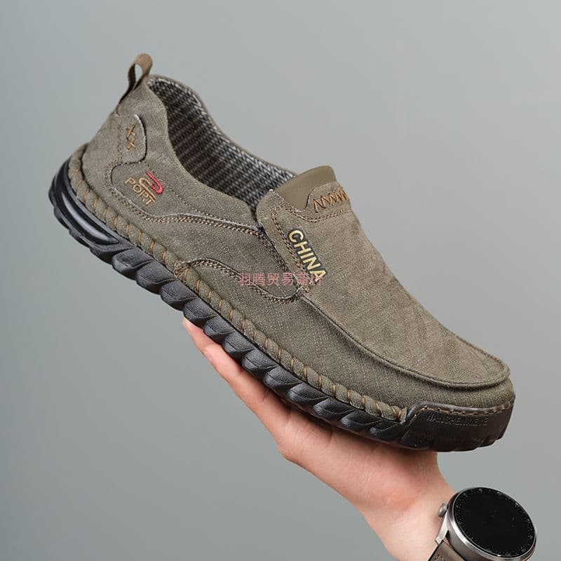 Old Beijing Cloth Shoes for Men, Anti-slip Autumn Breathable Comfortable Canvas Shoes, Bullhide Soft Sole Dad Slip-on Casual Shoes