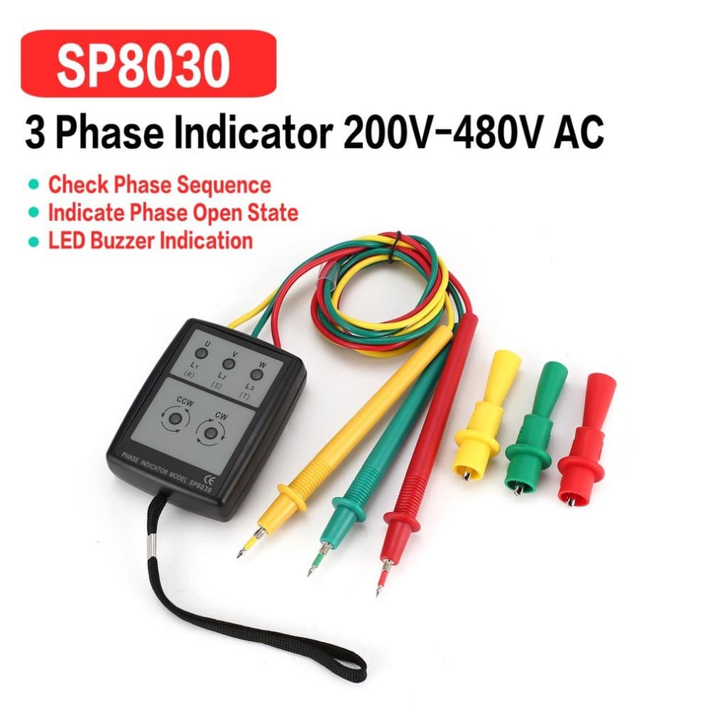 SM852B Portable Three-Phase AC Phase Sequence Meter Phase Tester Phase Indicator Current Voltage Detector