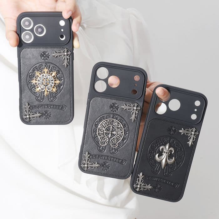 Trendy brand metal Cro cores are suitable for iPhone 17 Pro Max cases, iPhone 16 Pro New 15 leather silicone