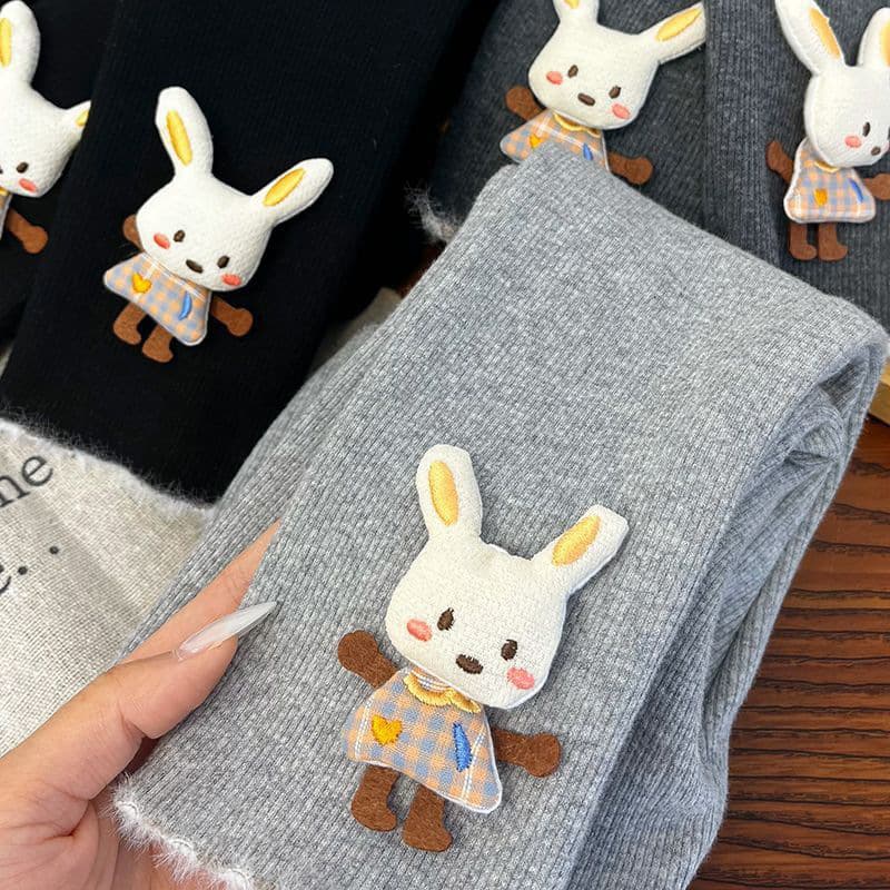 Korean-style Girls' Autumn/Winter New Fleece-lined Base Pants Cute 3D Rabbit Warm Integrated Fleece Outerwear Kids' Pants