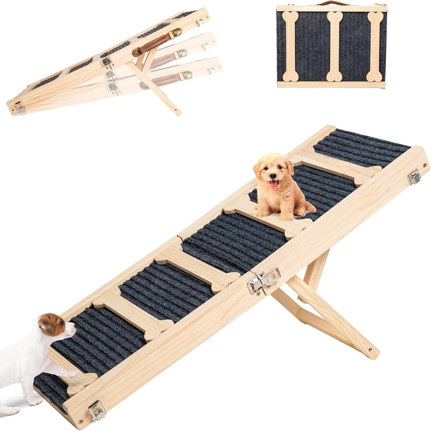Wooden Dog Stairs Ramp Adjustable Indoor Outdoor Dog Climbing Frame Portable Foldable Dog Ramp