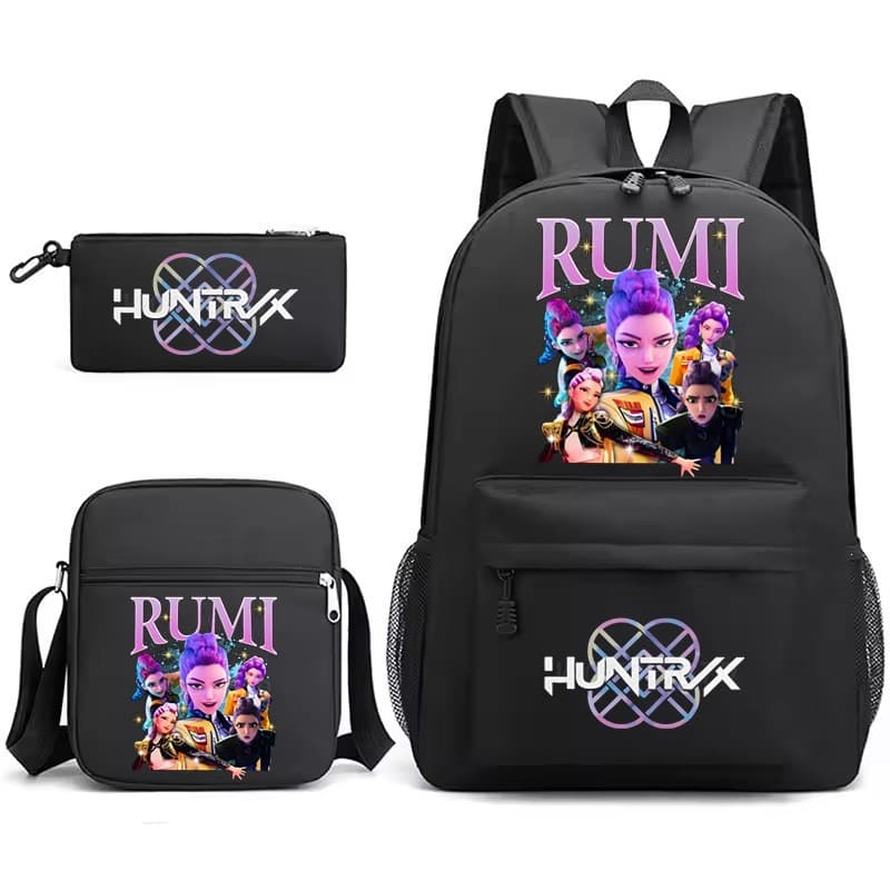 Kpop Devil Hunter Rumi Backpack 3-Piece Set for Girls and Boys, Anime Backpack, Lightweight Children's School Bag for Travel