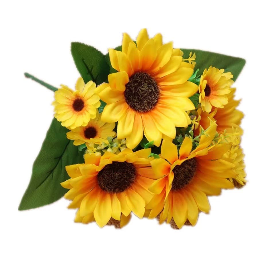 13-Head Sunflower Artificial Bouquet Wedding Decoration Faux Sunflower Floral Arrangement Home Decor