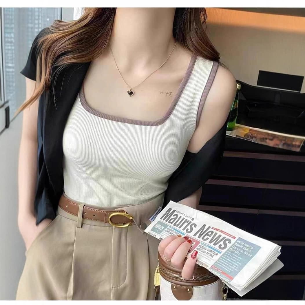 Women's Apparel Wholesale Source: Modal Cotton Patchwork Embroidered U-Neck Camisole Tank Top for Inner or Outer Wear