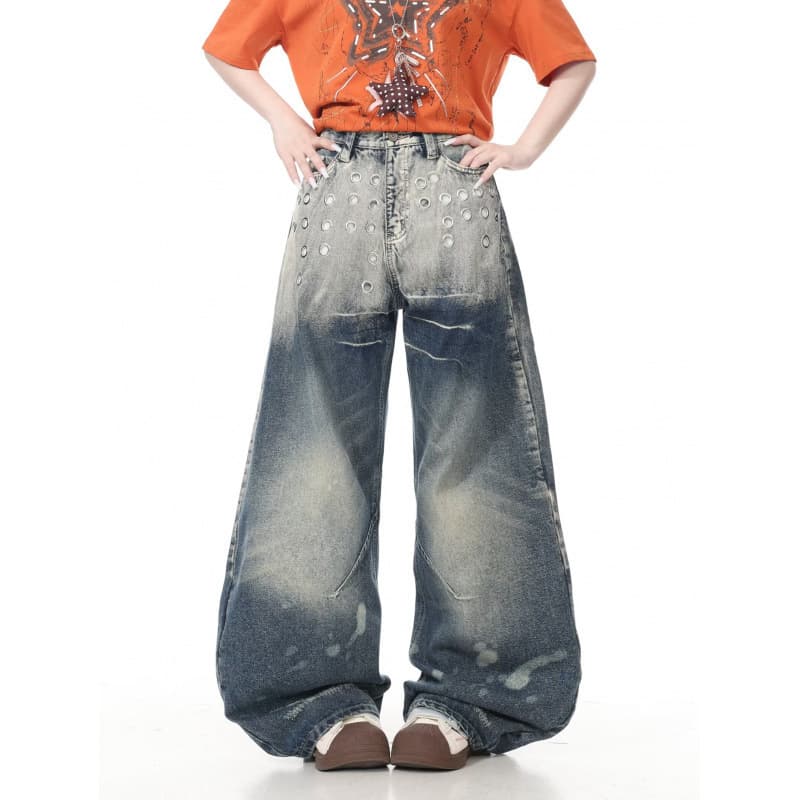 Fat mm plus size women's retro cartoon cat embroidered jeans women's summer pants students slim wide-leg trousers