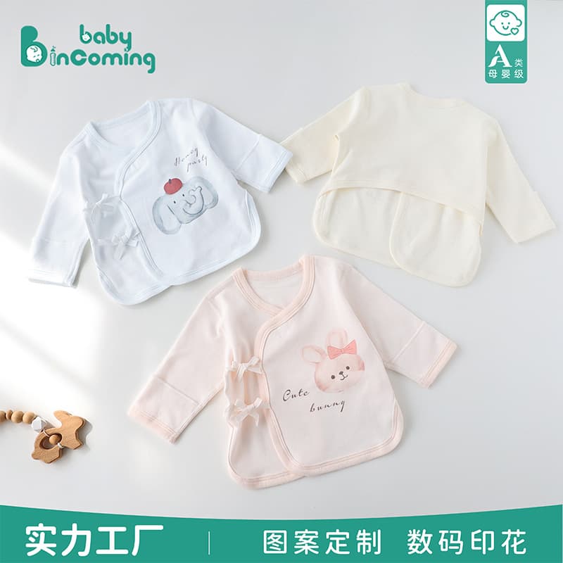 Newborn 100% Cotton Class A Seamless Half-Back Sleepwear Spring/Autumn Monk Style Long-Sleeve Top for Infants