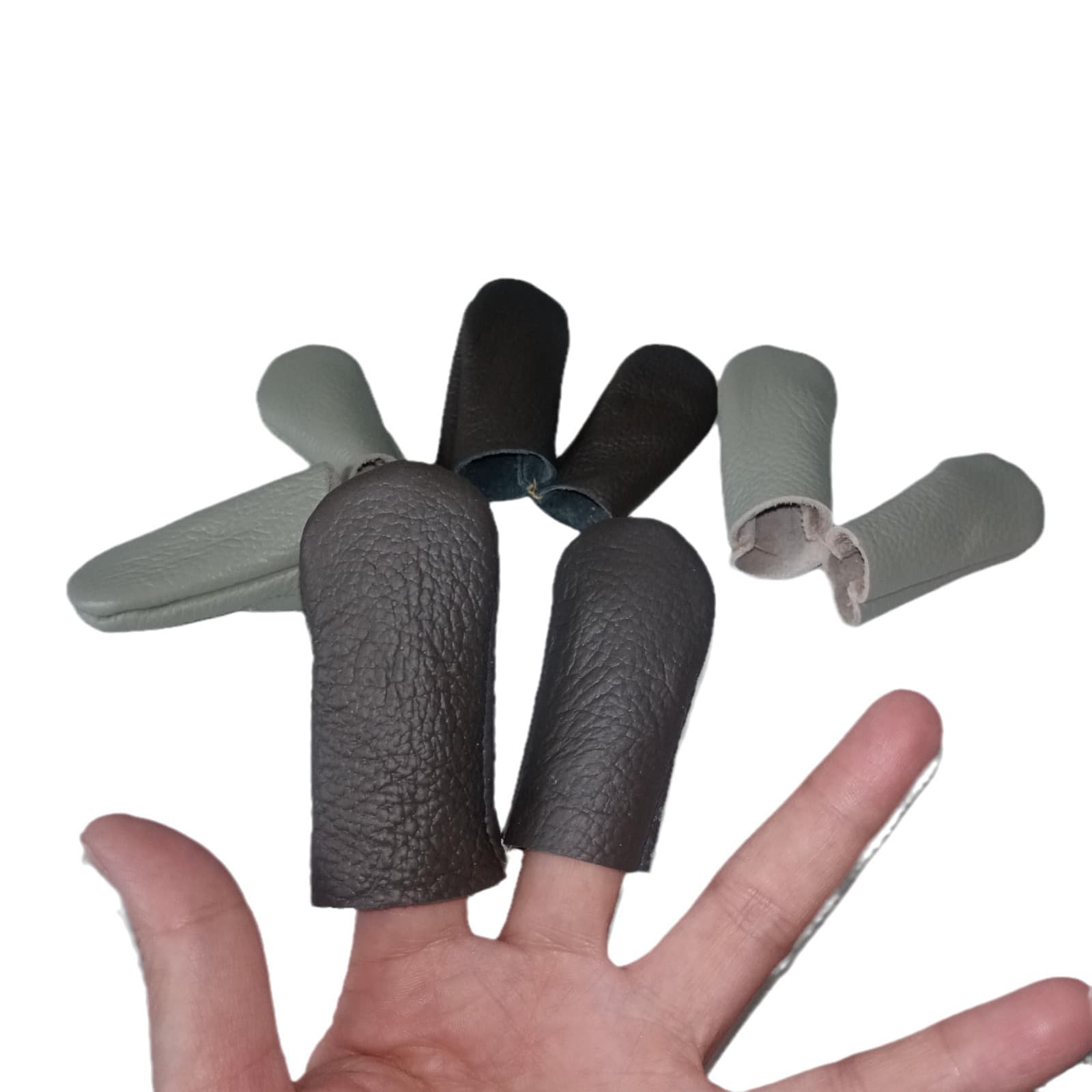 Cowhide finger sleeves, puncture-resistant, heat-insulating, anti-prick, top-grain leather finger covers, wear-resistant, thimble-like finger protectors for tools.