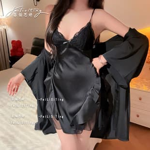 Sexy Nightgown Camisole Sleep Dress Women 2026 New Summer Lace Ice Silk Robe High-End Homewear Set