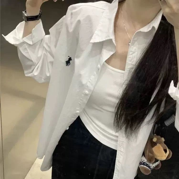 Casual White Loose Fit Blouse 2026 Sun Protection Korean Style New Versatile Embroidered Long Sleeve Shirt Jacket Ins