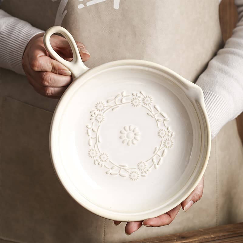 Japanese style retro ceramic plate single handle plate simple kiln plate household tableware creative commercial salad plate