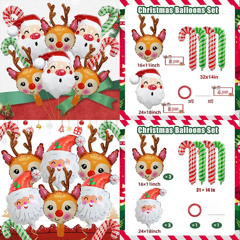 Christmas Elk Santa Aluminum Film Balloon Candy Cane Balloon Holiday Party Background Aluminum Foil Balloon Set