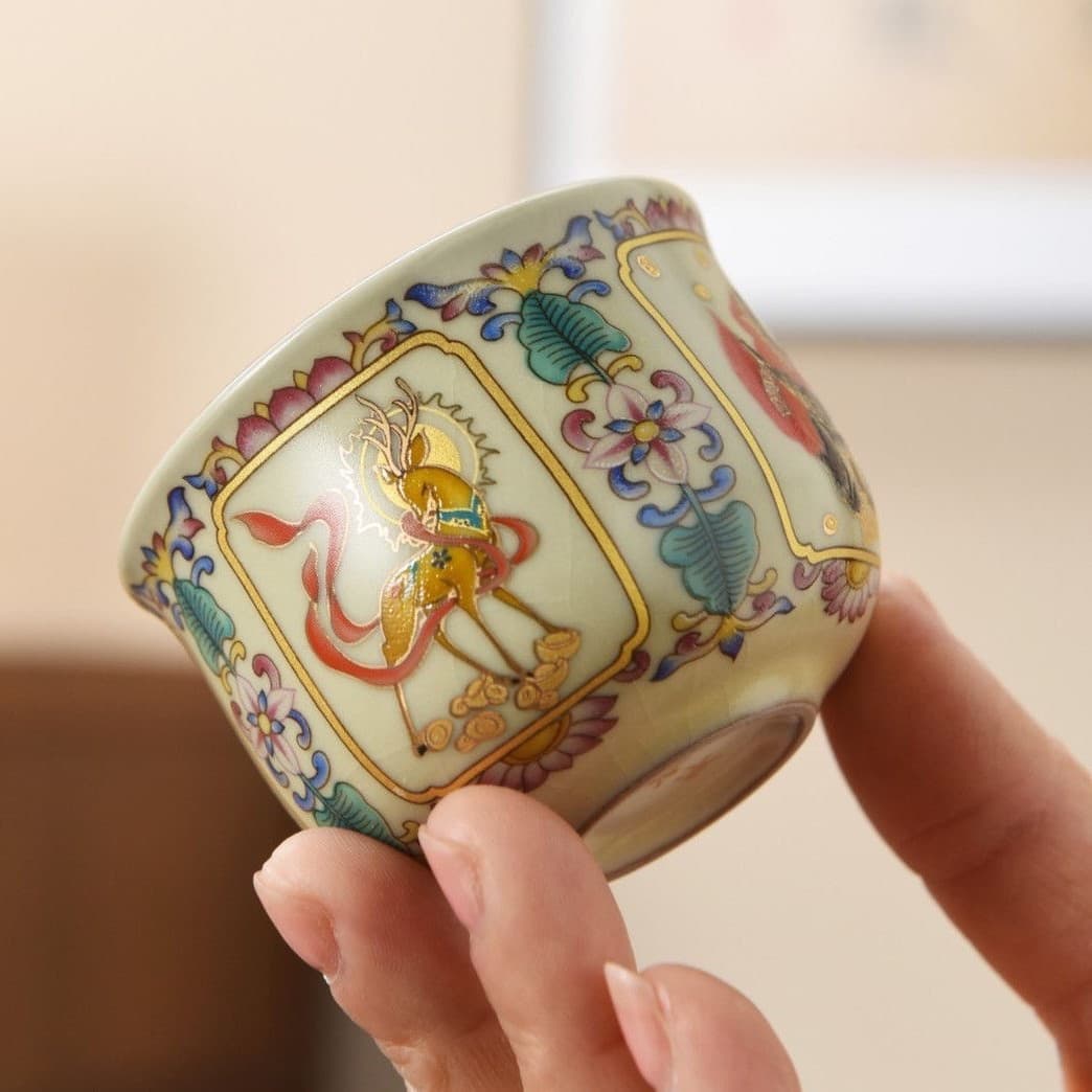 Ru Kiln Tea Cup Enamel Color Tea Tasting Cup Brewing Cup Crackle Glaze Host Cup Guest Cup Personal Cup Ceramic Souvenir Gift