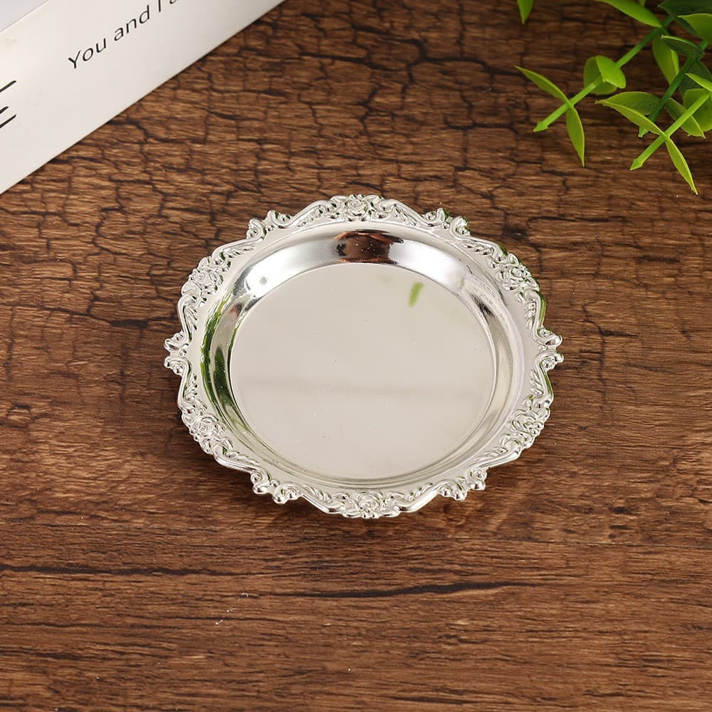 Luxury Vintage Embossed Small Tray Coffee Cup Tea Cup Heat Insulation Pad Home Snack Fruit Plate Cake Dessert Storage Tray