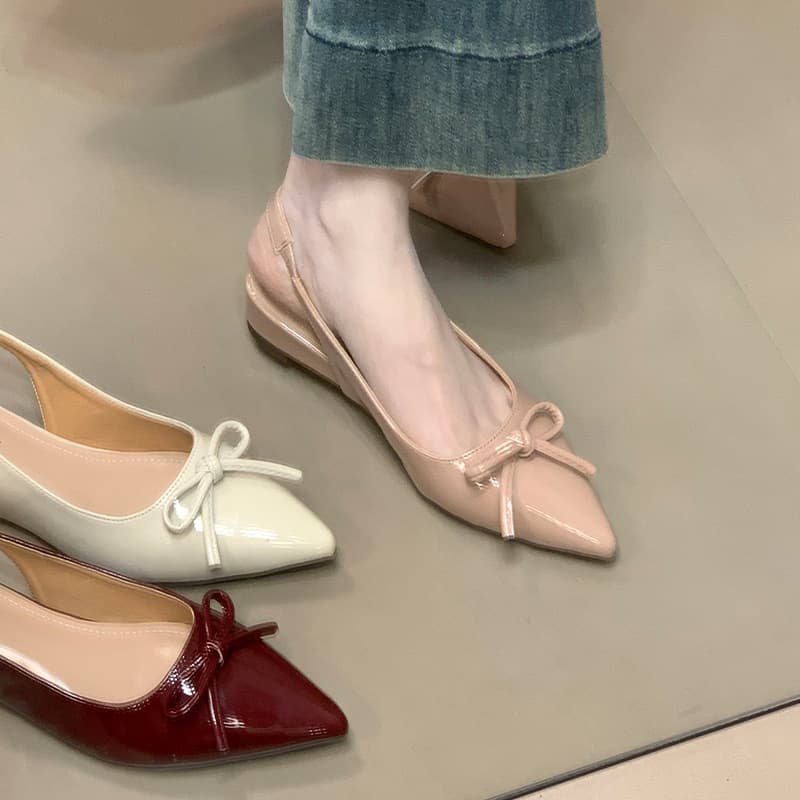 Pink Baotou Sandals Women's 2025 New Bow Tie Back Empty Fashion Versatile Pointed Toe Single Shoes