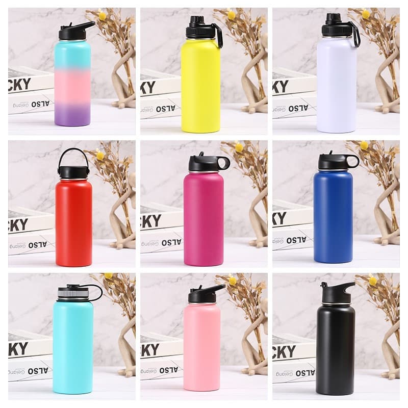 Cross-border 304 Stainless Steel Sports Water Bottle American-style Wide-mouth Thermos Double-layer Vacuum 18oz 32oz Hiking Bottle