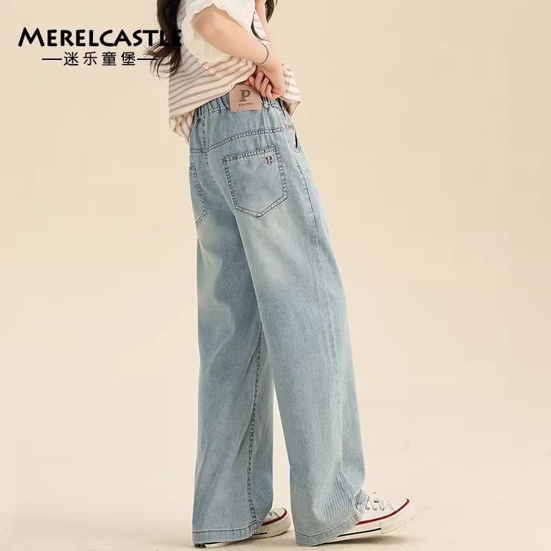 Girls jeans summer wear 2026 new summer thin girls straight-leg Tencel wide-leg pants for girls and boys