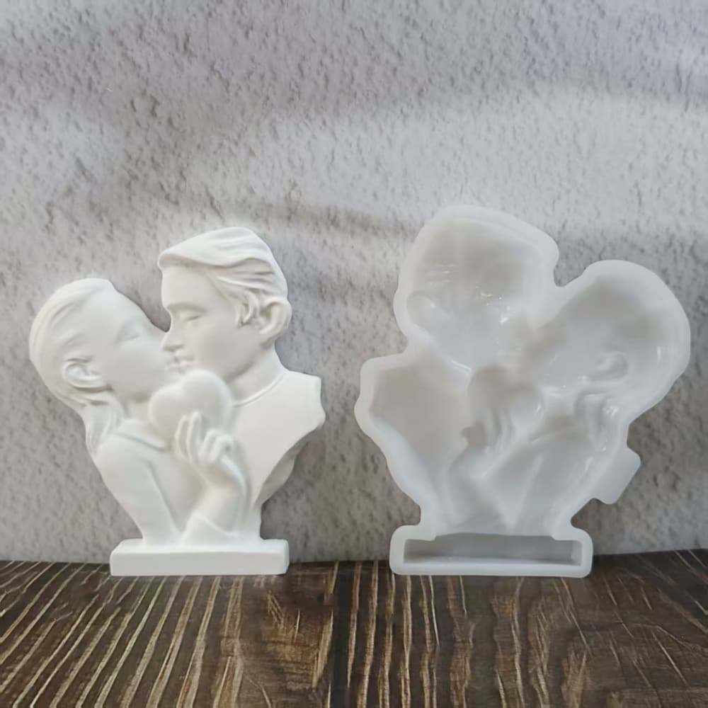 S1545 Male and Female Kissing Semi-3D Ornament Desktop Decoration Cement Plaster Mold DIY Silicone Mold