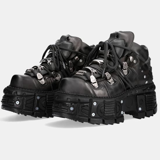 Retro Spanish tank-soled metal high-top shoes cowhide thick-soled small leather shoes dark punk platform sole shoes for women