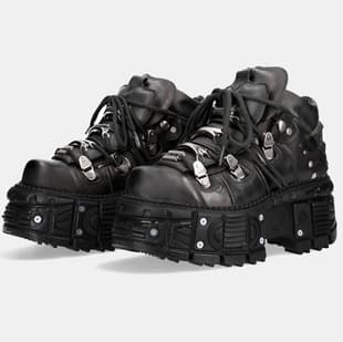 Vintage Spanish Tank-Sole Metal High-Top Shoes, Cowhide Thick-Sole Leather Shoes, Dark Punk Platform Sole Women's Shoes