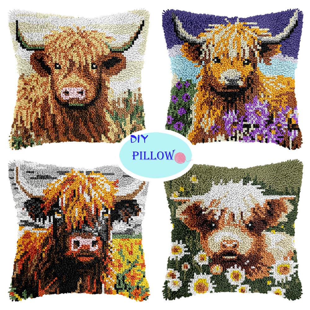 Pre-sale Shuoshi Craft Cross-border Supply Handmade DIY Pillowcase Segmented Stitch Cow (Material Kit) English Version