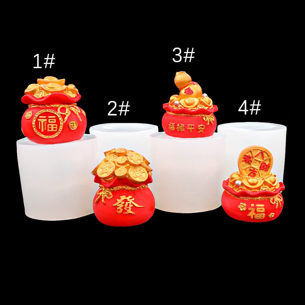 Fortune Bag Money Bag Scented Candle Silicone Mold Creative Wealth Decoration Fu Character Fa Character Safe Money Bag Cake Decoration