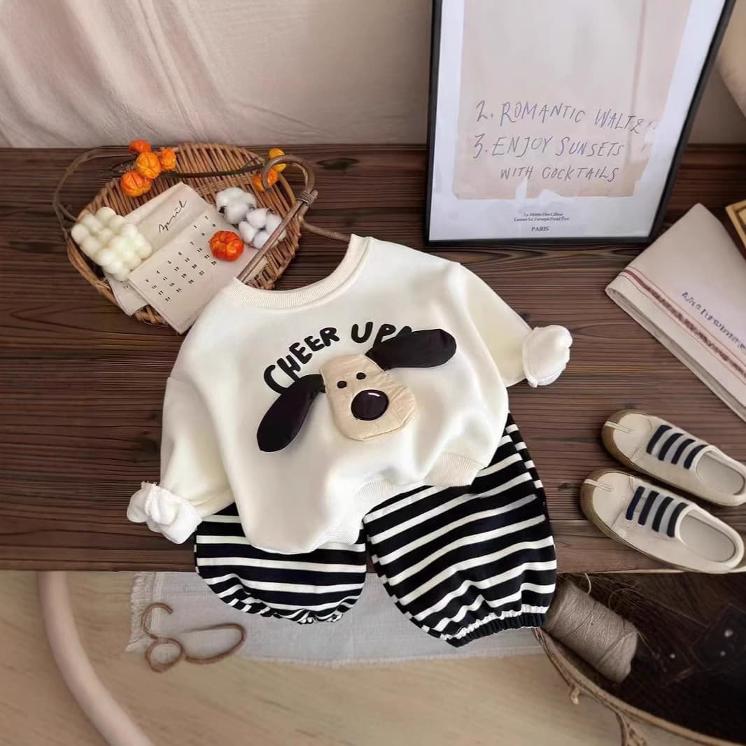 Baby Spring Outfit 2025 New Hoodie Striped Casual Pants Boys Girls Set Stylish Top and Pants for Spring and Autumn