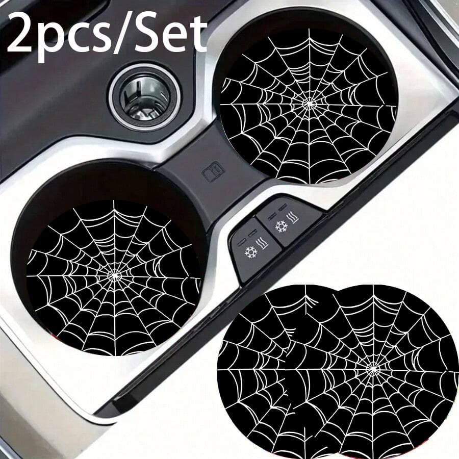 Best-selling Halloween Decorative Spider Web Pattern Car Cup Coaster Coffee Cup Coaster Round Table Placemat