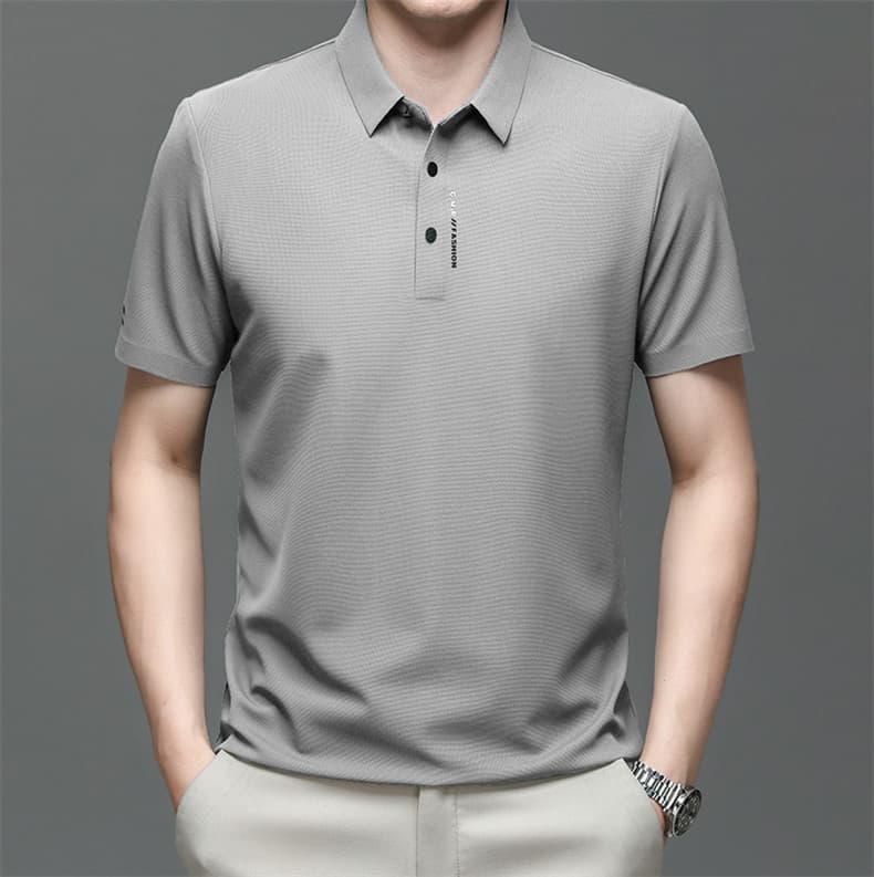 Men's Polo Shirt Short Sleeve T-Shirt Summer 2026 New Ice Silk Thin Slim Fit Men's Turn-Down Collar T-Shirt Father