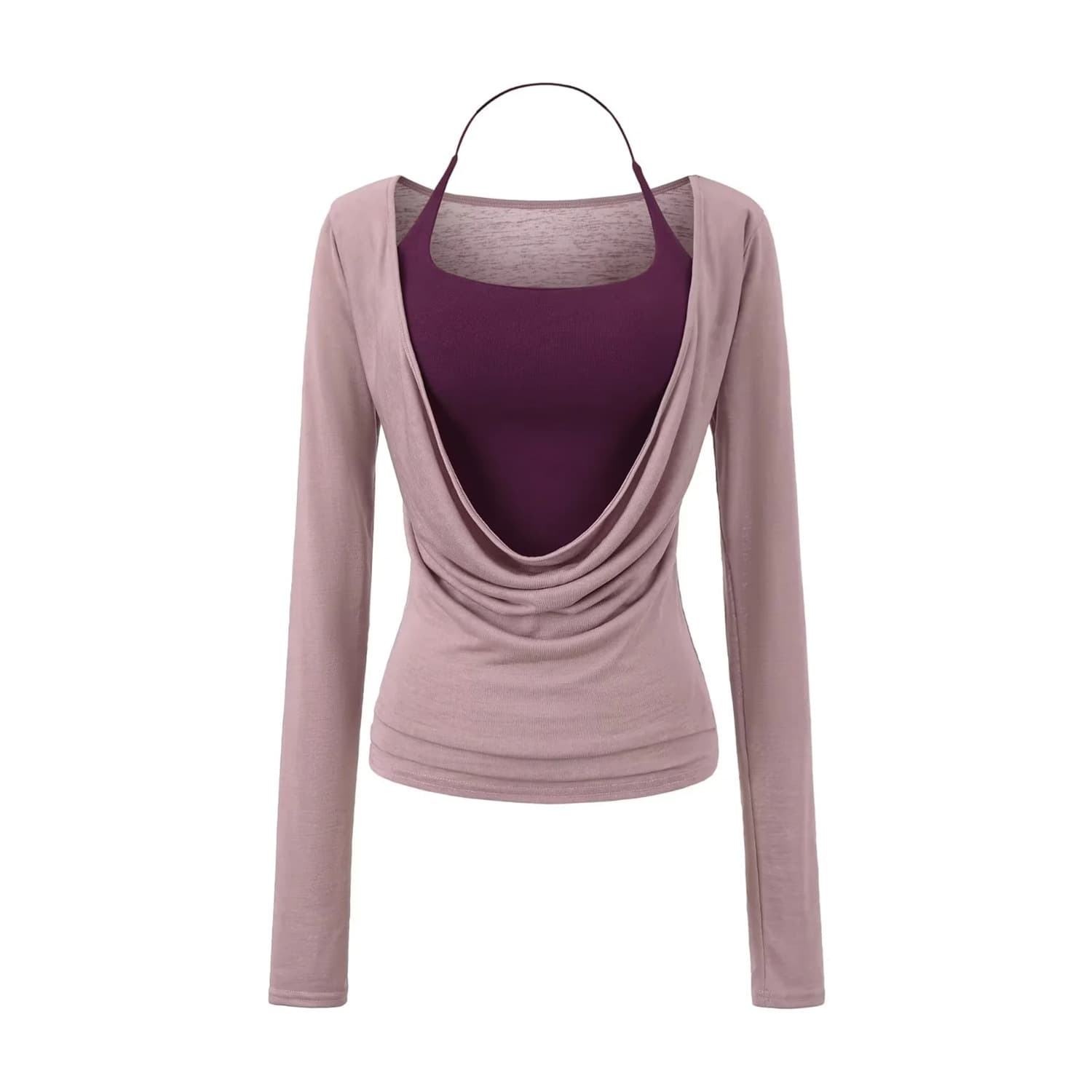 Pure Desire Style Halterneck with Breast Pads, Small Vest, Elegant Outer Wear, Swung Collar, Long-Sleeved Blouse, T-Shirt, Hot Girl Two-Piece Set for Women