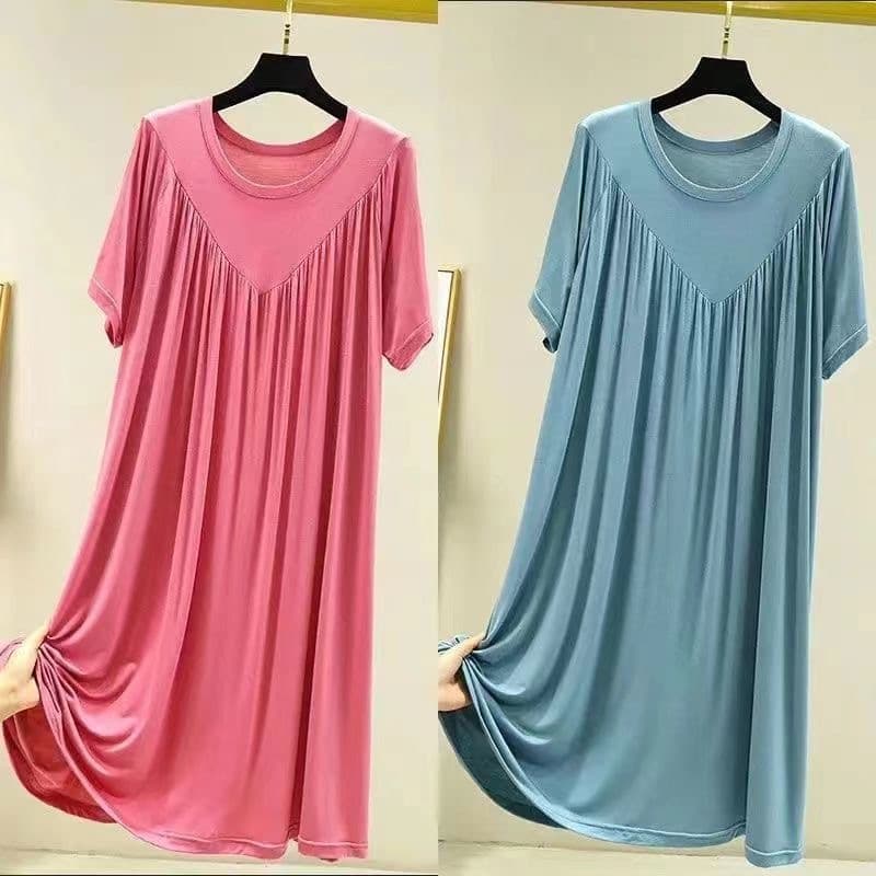 Summer Thin Modal Dress Women's Loose A- Line Skirt Sleepwear Wrap Dress Wide Hemline plus Size Home Comfort Wear Pleated Skirt