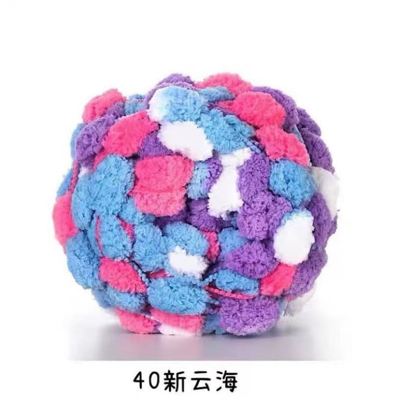 Knitted blanket with large pom-poms, crochet throw, DIY weaving mat, scarf, car seat cushion, bobble yarn