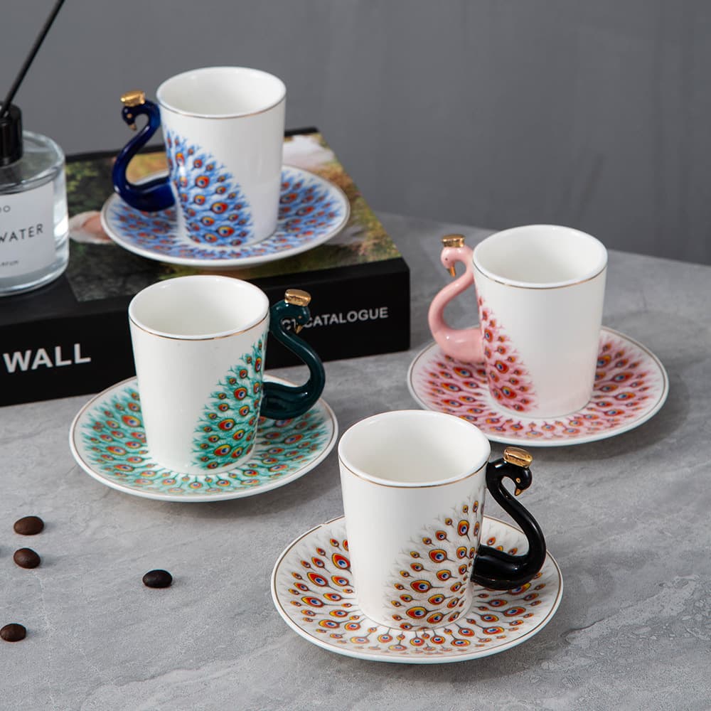 Creative Coffee Cup and Saucer Set, Ceramic Afternoon Tea Cup, Premium Peacock Coffee Cup and Saucer, Espresso Cup Set