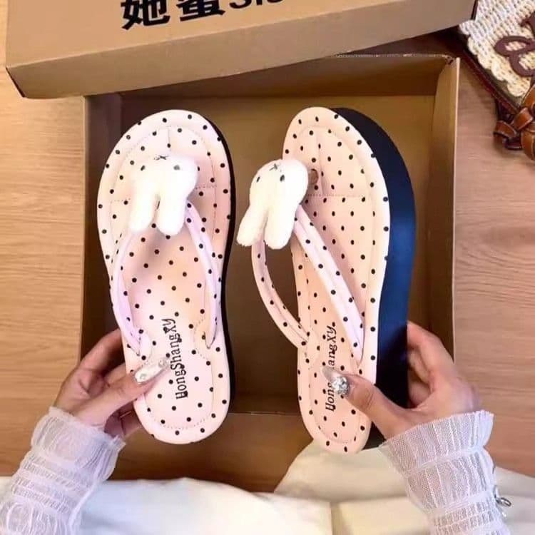 New polka dot flip-flops casual heightening flip-flops 2026 summer skirt fairy style versatile flip-flops